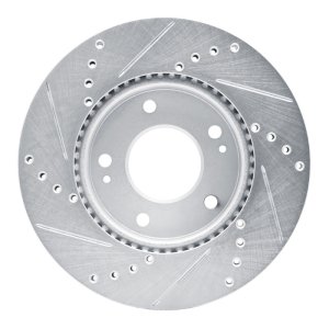 Kia Soul Brake Rotor (1) - Front Right - R1 Concepts - Drilled & Slotted - Silver - `10-`11